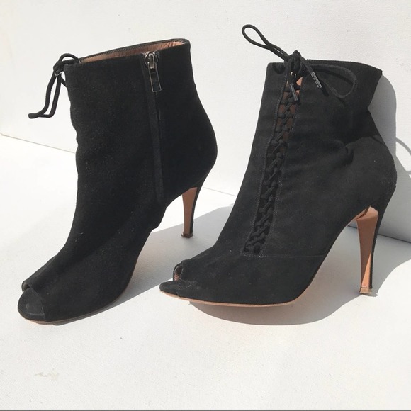 SIGERSON MORRISON open toe 9 BOOTS black suede ankle leather - Picture 1 of 8